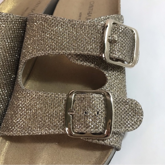 Cynthia Rowley New York Gold Glitter Slides Buckle Sandals - Picture 4 of 10